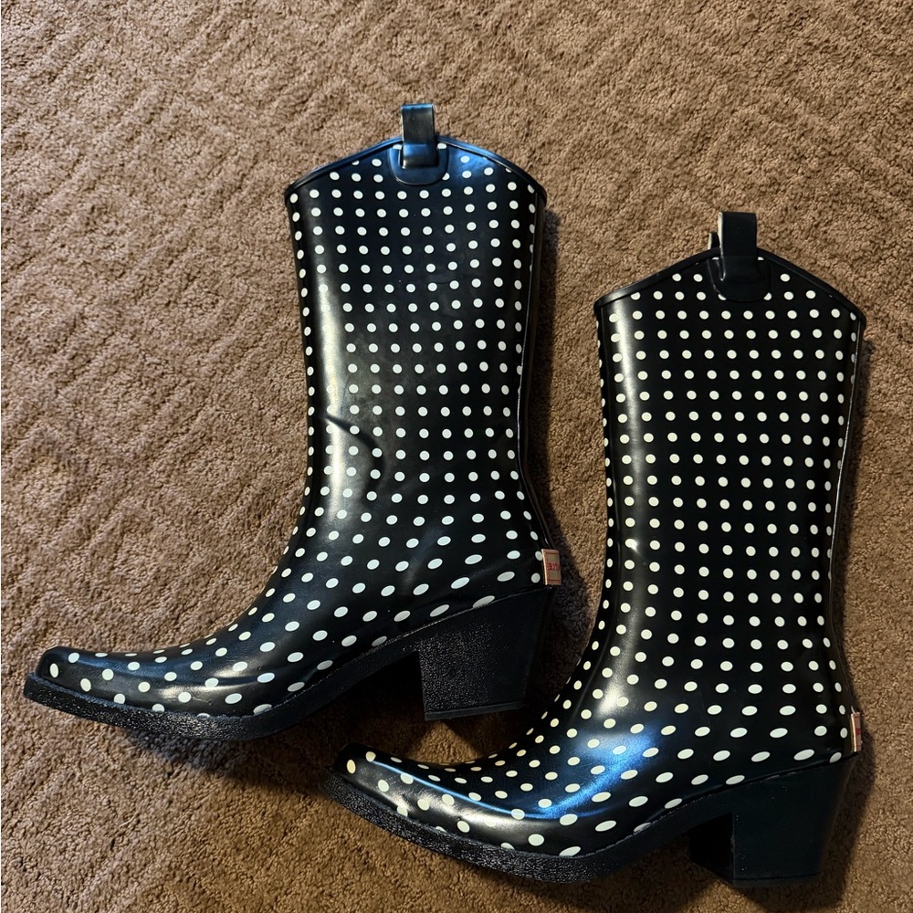 Bit & Bridle Black and White Polka Dot Heeled Boots